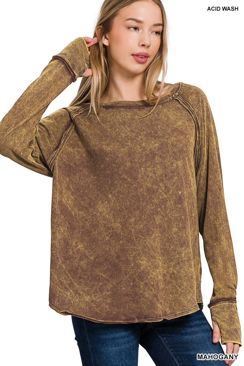 42POPS – wholesale T-shirt – women's – ',.Crinkle Washed Top With Thumb Hole Cuff17