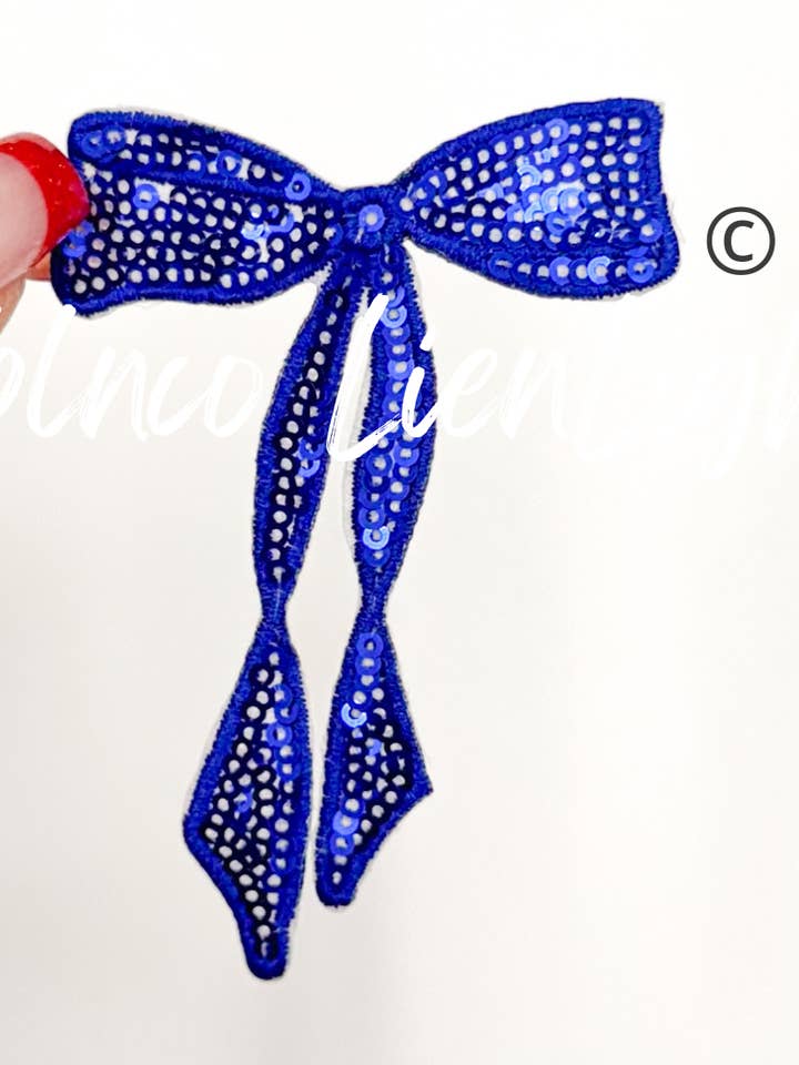 Royal Blue Skinny Sequins Embroidery Bow Patch for wholesale by ABLNco
