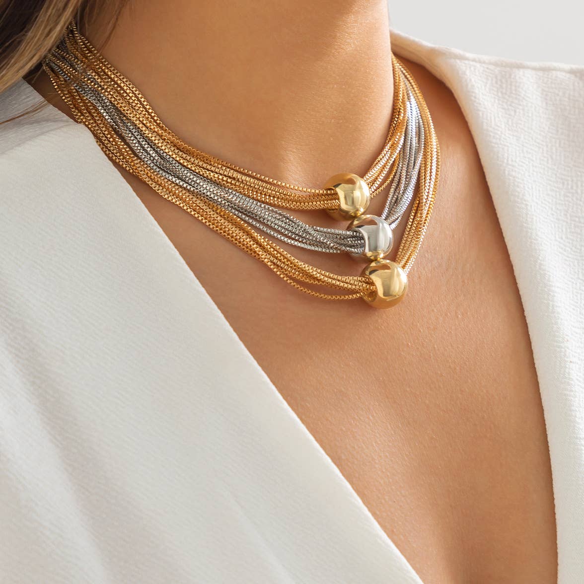 ElevateWell - Wholesale Link & Chain Necklace - Multi-Layer Ball Chain Necklace10