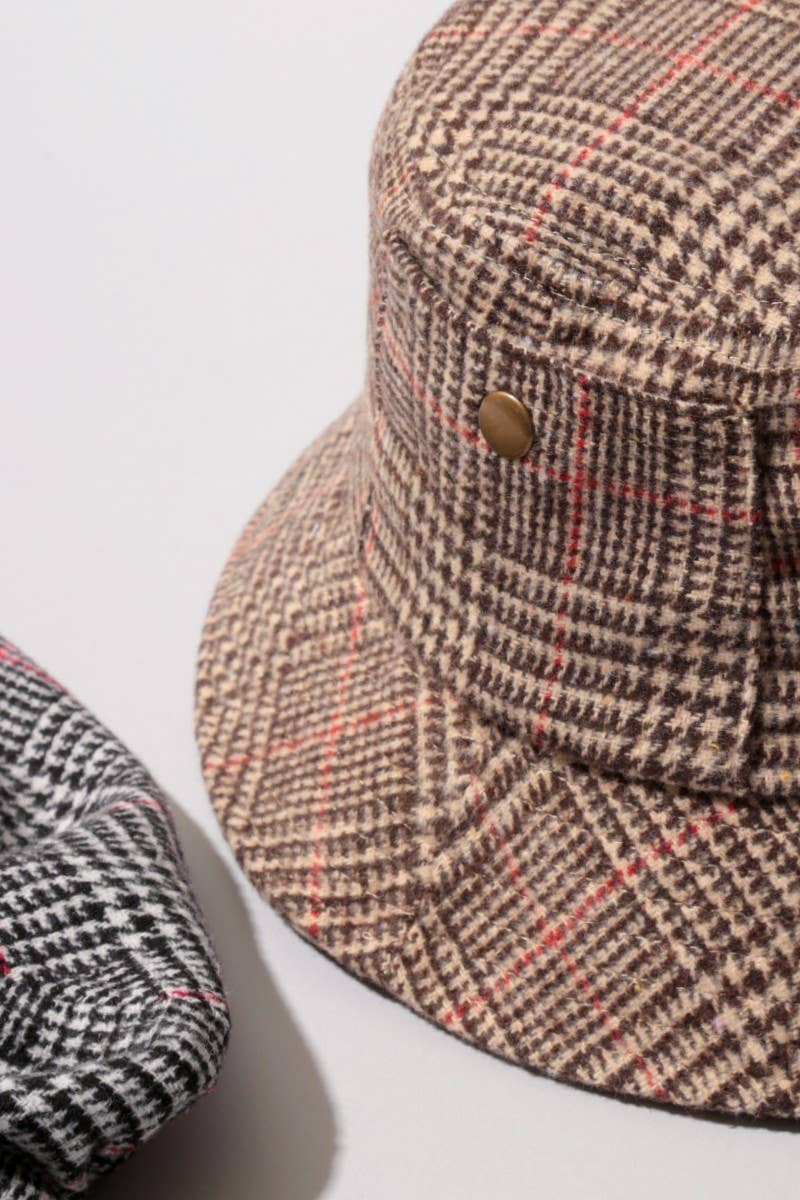 Fashion City – Engroshandel Bucket hat - Dame – Glen Plaid Bucket Hat med Sidelomme3