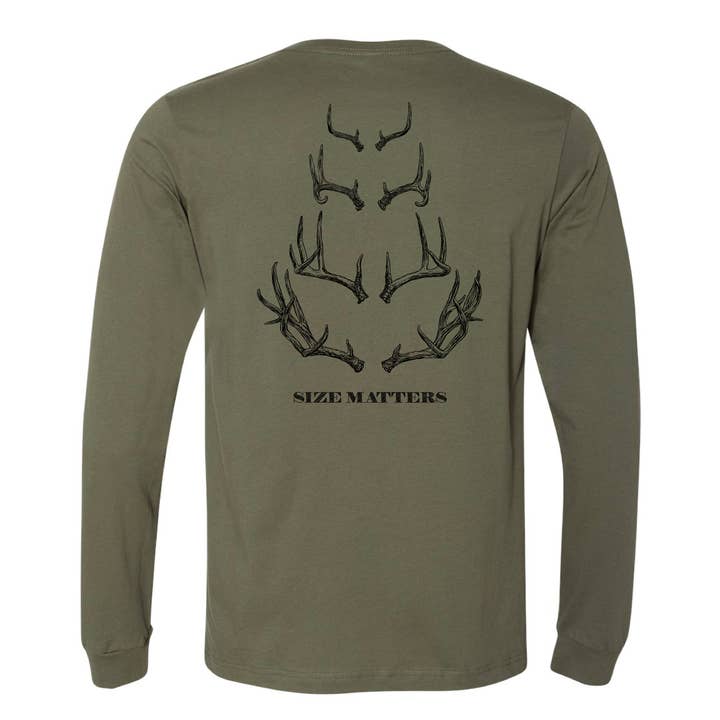 Ales to Trails - Wholesale Screen Printed T-Shirt - Men's - Size Matters Buck Long Sleeve0