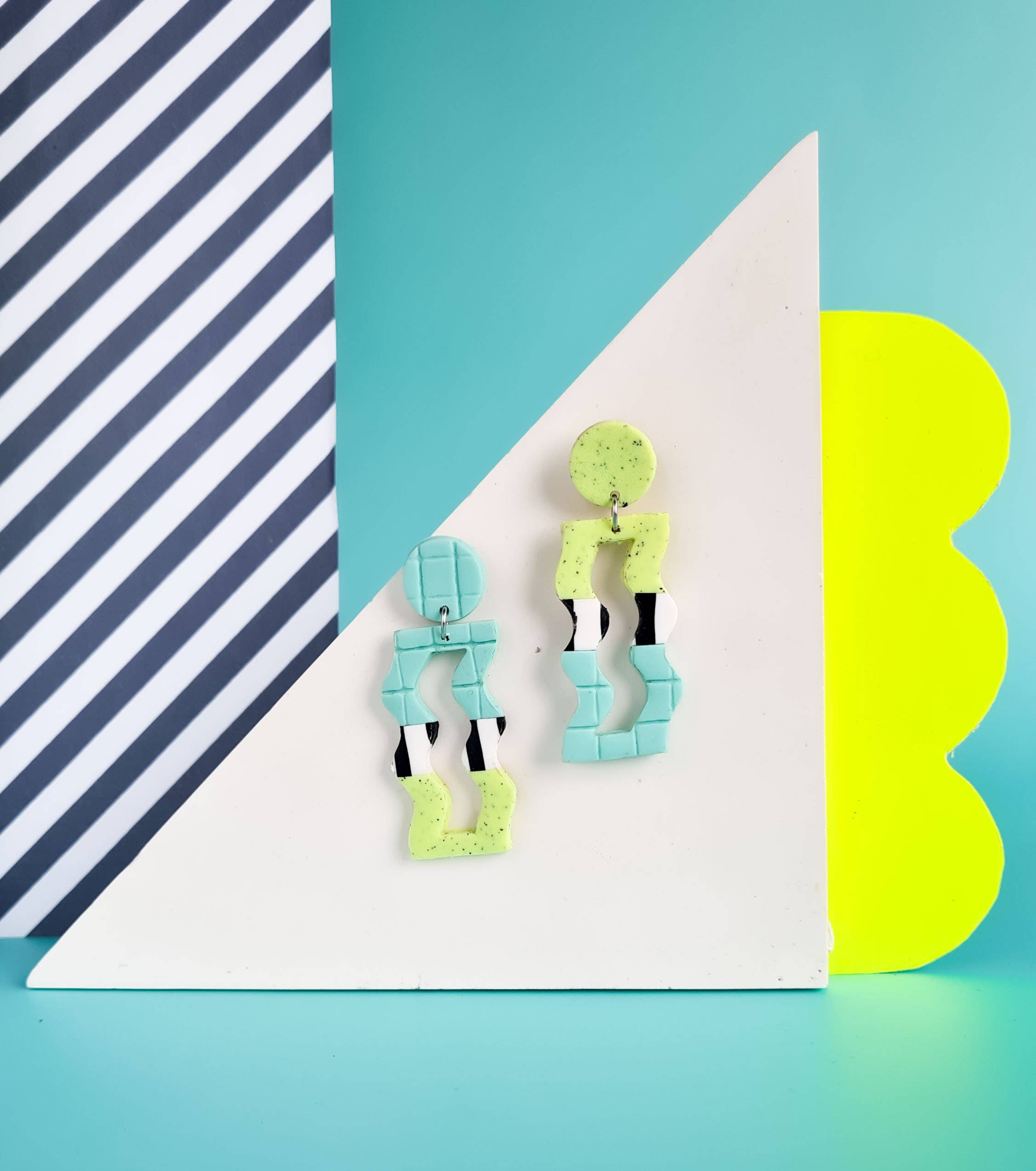 Mono - Wholesale Dangle Earrings - neon yellow and mint handmade polymer clay earrings2