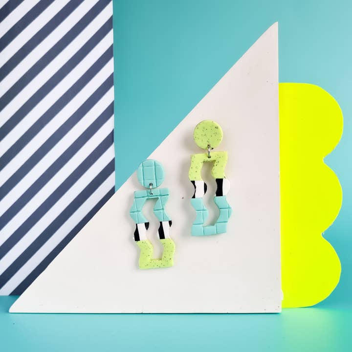Mono - Wholesale Dangle Earrings - neon yellow and mint handmade polymer clay earrings2