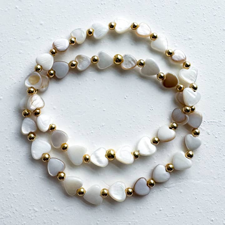 Mother of Pearl Hearts Beaded Bracelet for wholesale by Hello Heather