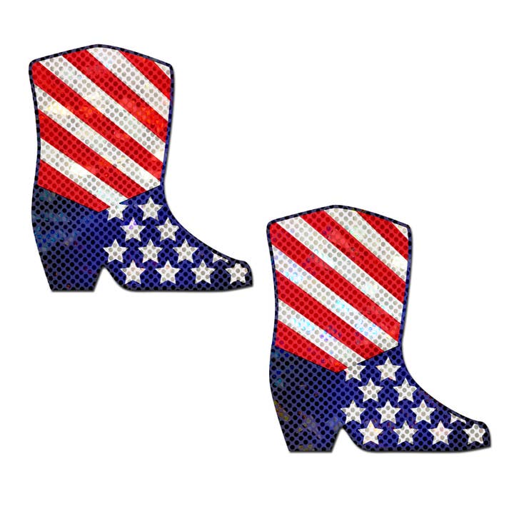 Boots: Sparkling Stars & Stripes USA Cowboy Boot Pasties for wholesale by Pastease®
