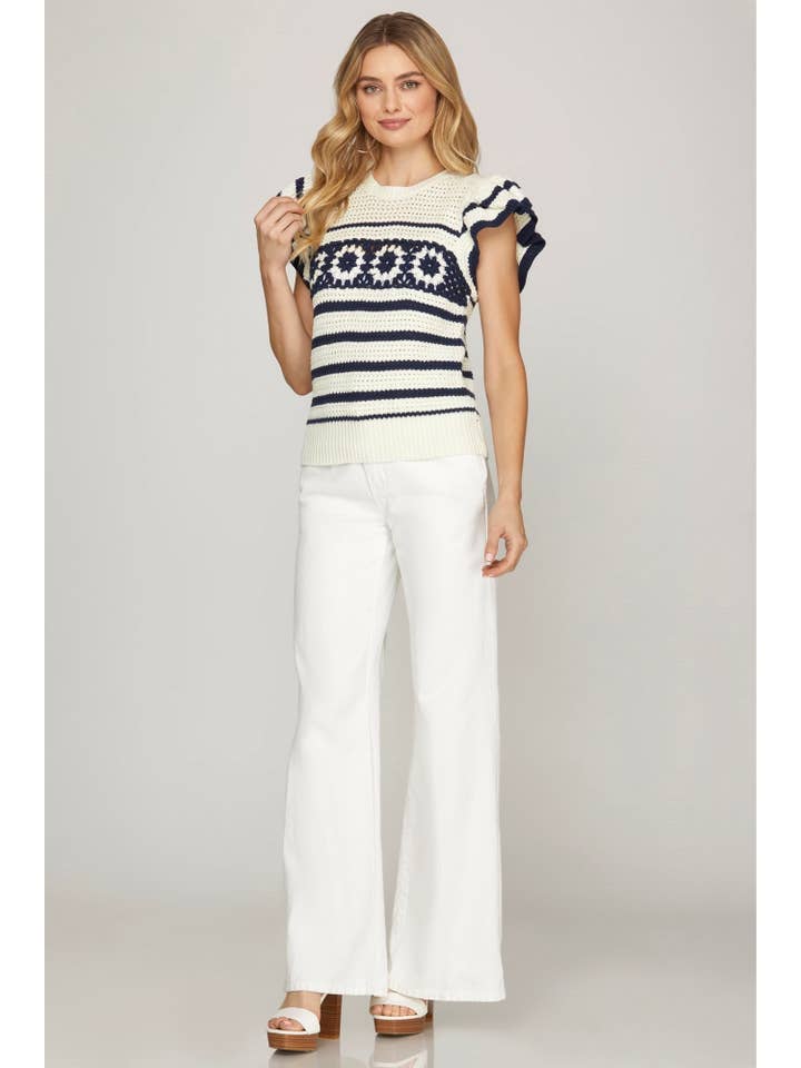 Peace Love Line - Venta al por mayor Jersey de punto - Mujer - PL5588 - TOP DE CROCHÉ CON MANGAS CON VOLANTES3