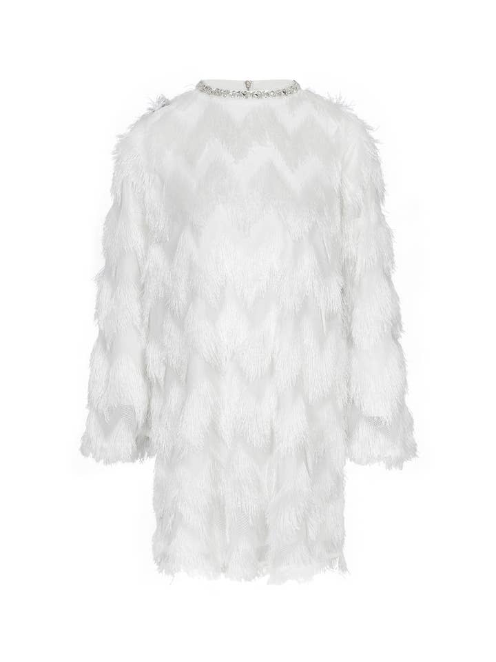 RIVIR - Wholesale Dress - Women's - Lace Long Sleeve Dress with Zigzag Pattern