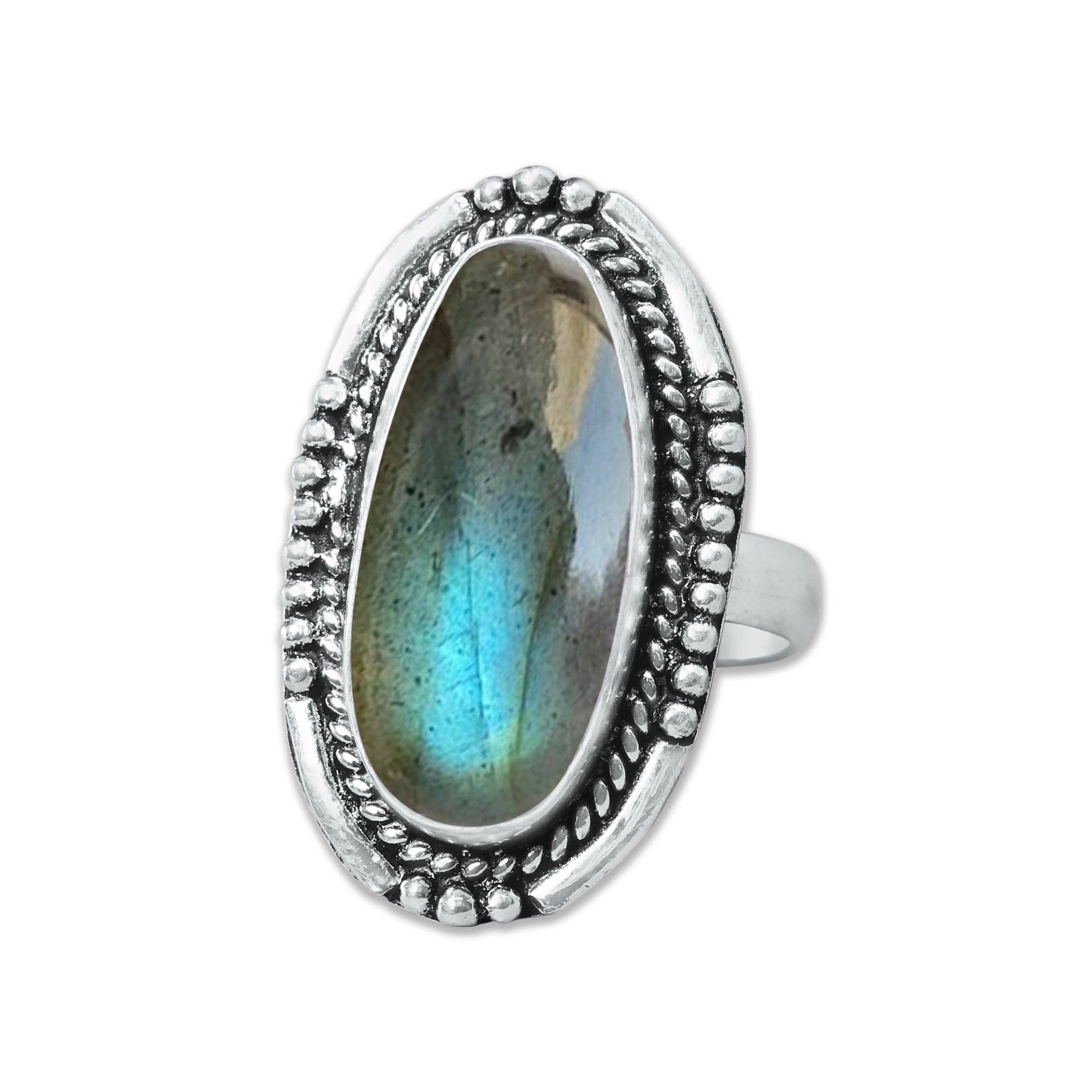 Handmade Jewels – Anel de cocktail/declaração por atacado – Anéis de Labradorite – Prateados, Feitos à Mão, Cintilantes Cinza-Azul (Tamanhos EUA 6–10, Não Ajustáveis)11