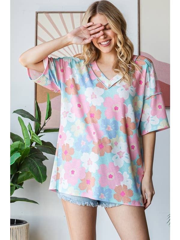 MINT ET7881-11 SHORT SLEEVE FLORAL PRINT TOP for wholesale on Faire