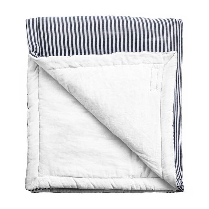 Play mat | Harbor Island stripe and white linen, reversible for wholesale by Louelle.