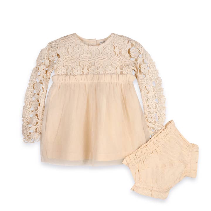 Calla Crochet Lace Baby Tutu Dress & Bloomer -Organic Cotton for wholesale by Viverano Organics