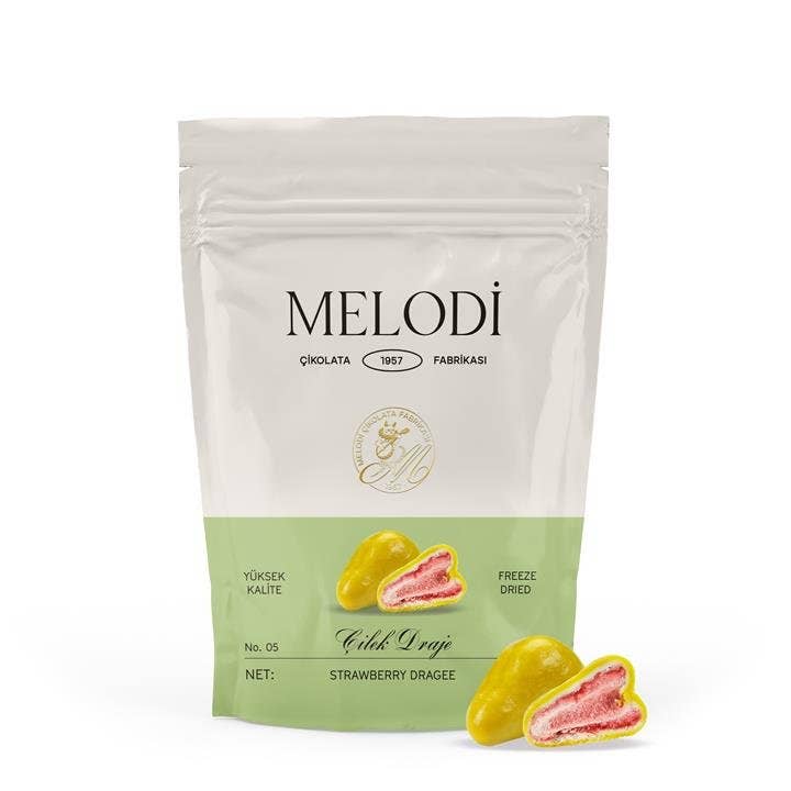 Melodi - White Chocolate Covered Colored Strawberry Dragee - 80 Grams for wholesale by Aladdin