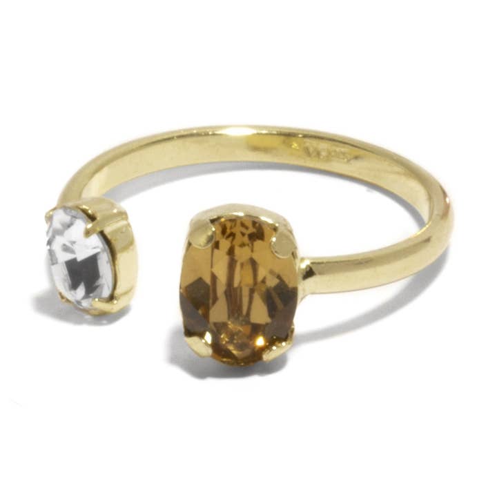 Bague ajustable Gemma ovale cristal en Argent plaqué Or pour la vente par Victoria Cruz