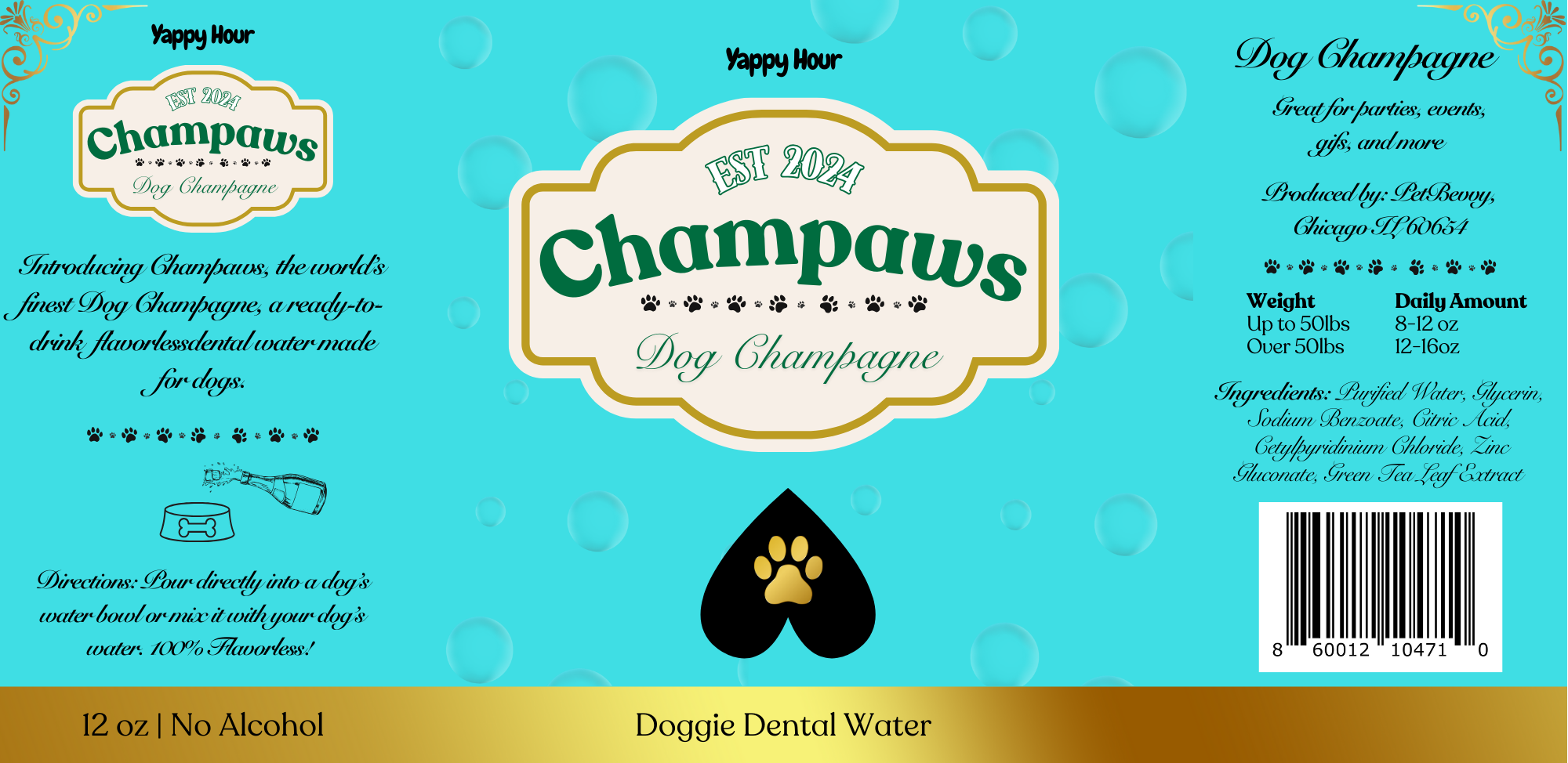 Yappy Hour - Wholesale Pet Treats - Dog - Champaws Dog Champagne | 6ct | Dental3