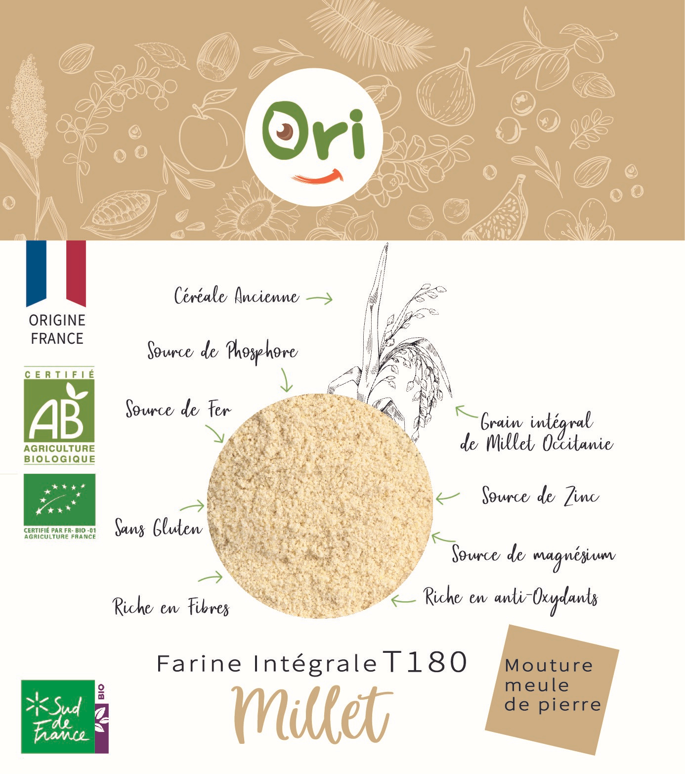ORI SAS - Wholesale Flour - Millet Integral Flour (Organic and Gluten Free) - 500g0
