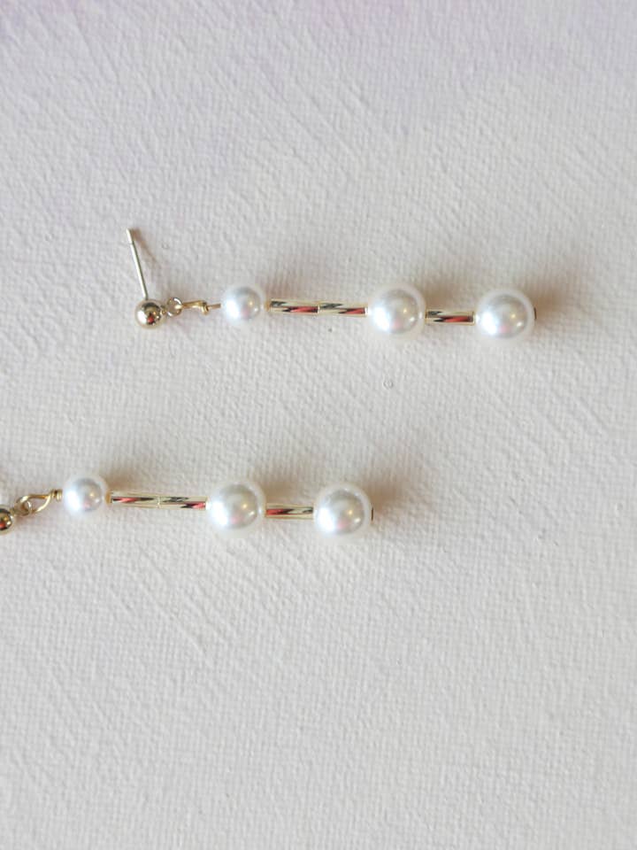 Pearl Stick Earrings, Minimalist, Bridal, Swarovski for wholesale by Acute Designs