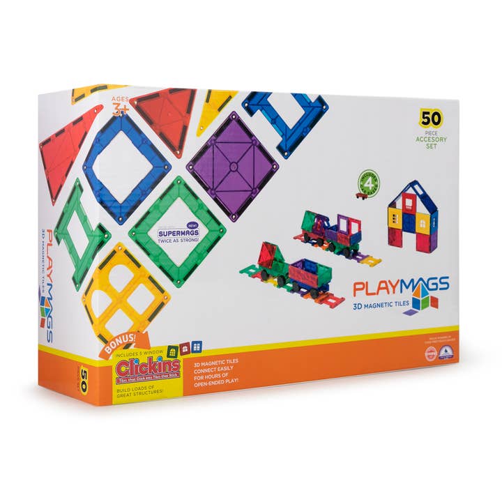 Playmags 55pc Magnetic Tiles Train Set for wholesale by The Toy Group