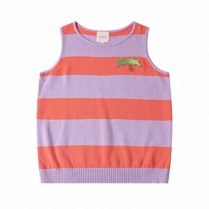 Gilet Palmier Orange/Violet Clair pour la vente par Knit Planet