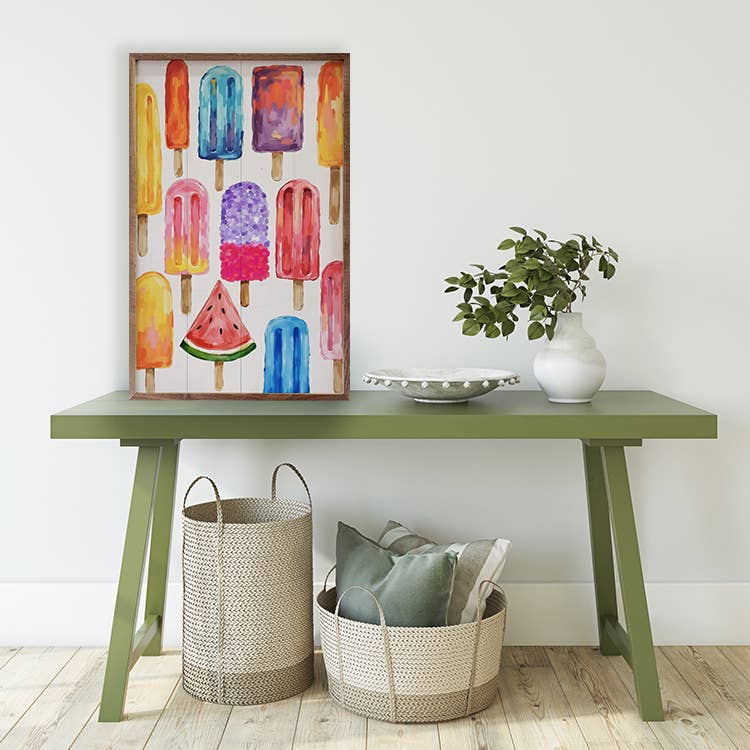Kendrick Home - Wholesale Wood Wall Art - Colorful Popsicles1