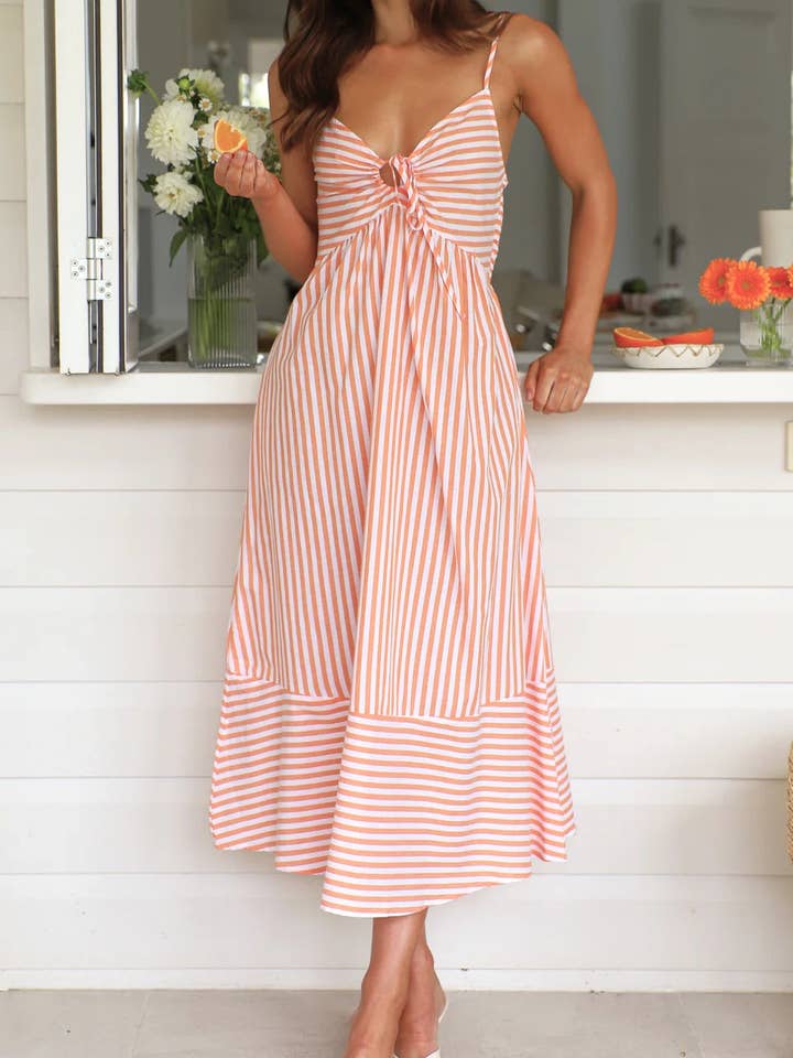 HIDDENBRAND - Wholesale Dress - Women's - Resort Slip Stripe Print Maxi Dress