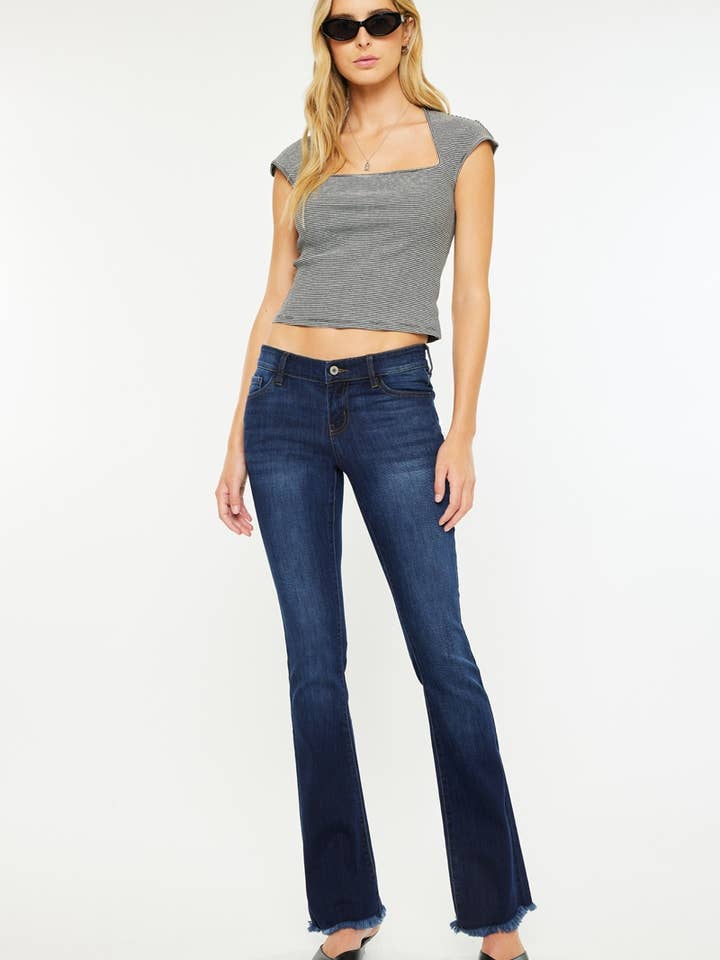 Bootcut taille basse à ourlet effiloché - KC11255D pour la vente par Kan Can USA