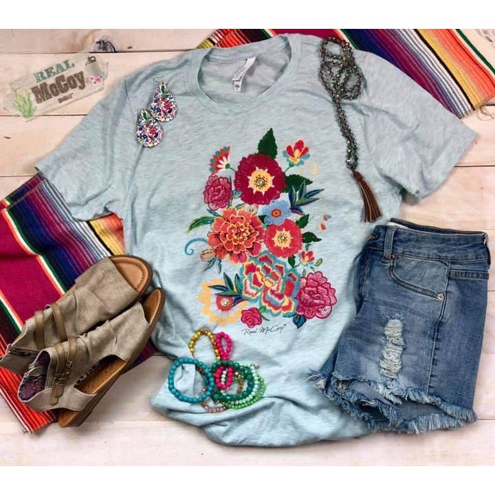 Real McCoy Mercantile, LLC - Wholesale T-Shirt (Graphic) - Women's - Fiesta Floral Tee (Color/Style Options)