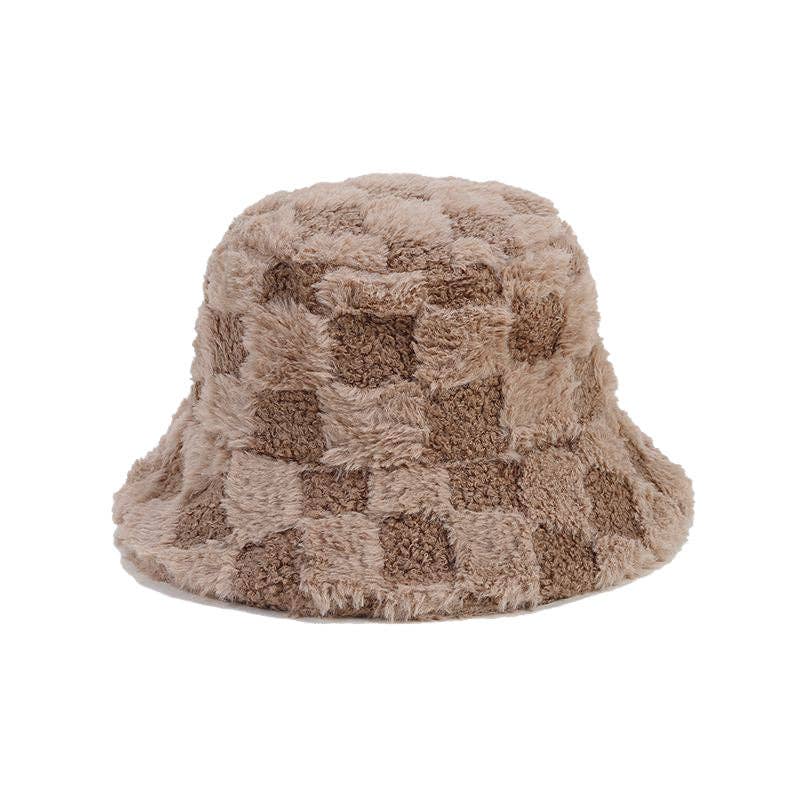 Dipped Shop – wholesale Bucket hat – Women's – Winter Fuzzy Trendy Plaid Thick Warm Bucket Hat DP25G74610