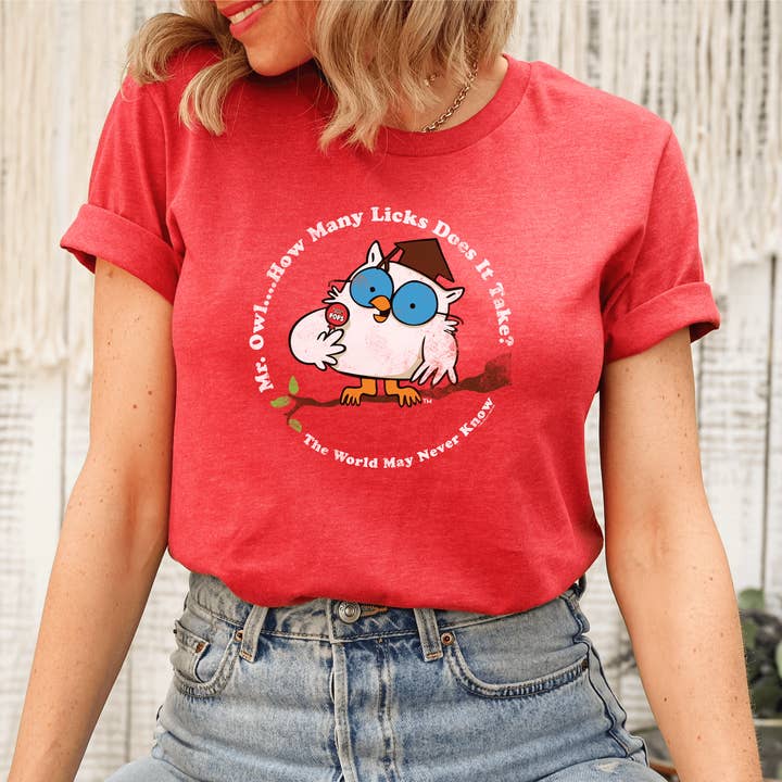 Tootsie Iconic Mr. Owl Heather Red Tee for wholesale on Faire5