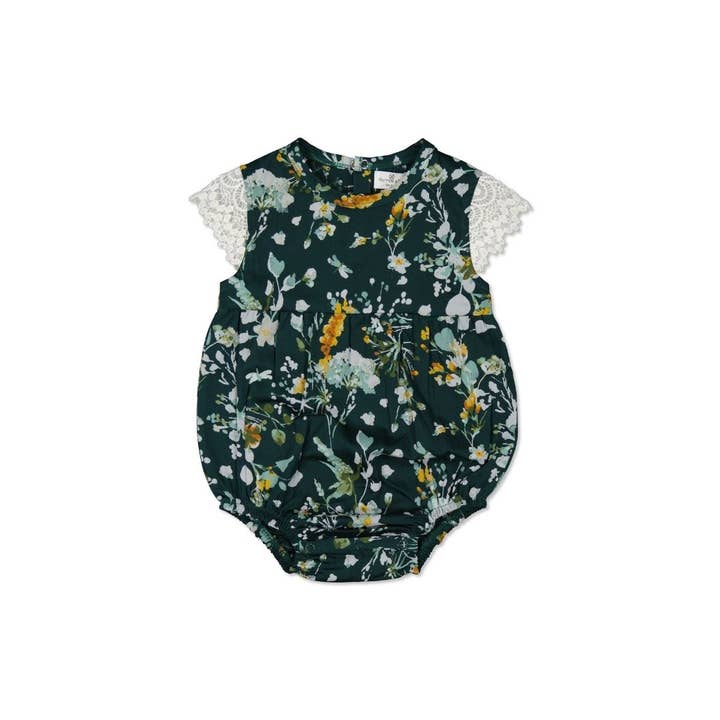 Lace Sleeve Milly Romper - Green Spring Melody for wholesale by Burrow & Be Australia