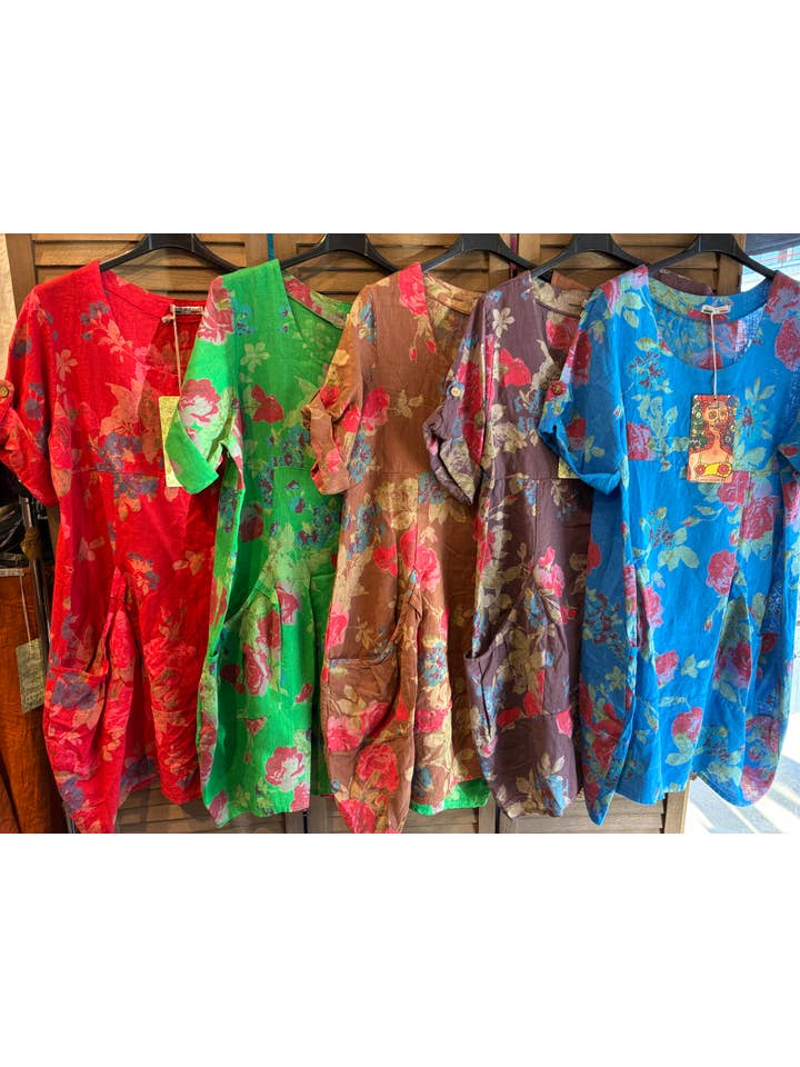 la maison des fibres naturelles – wholesale Klänning - Dam – Klänning i 100 % linne med blommönster 324019