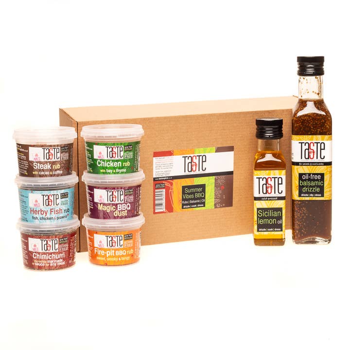 Sommer Vibes BBQ Box | Gavesæt | Grubber, infunderes olie Balsamico for engroshandel hos Taste Gourmet Spice Co