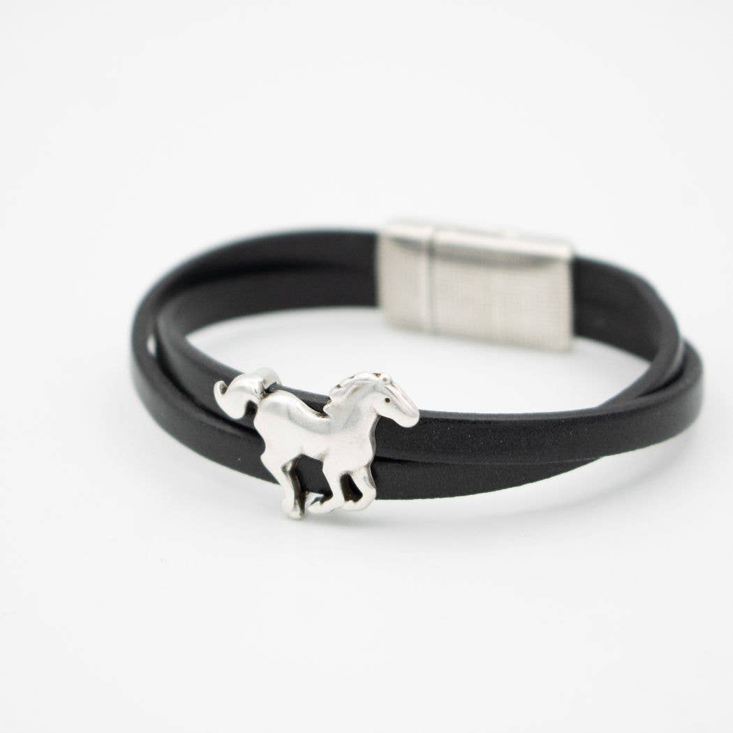 Montana Leather Designs - Wholesale Bangle Bracelet - WP Galloping Horse Leather Bracelet - Giddy Up0