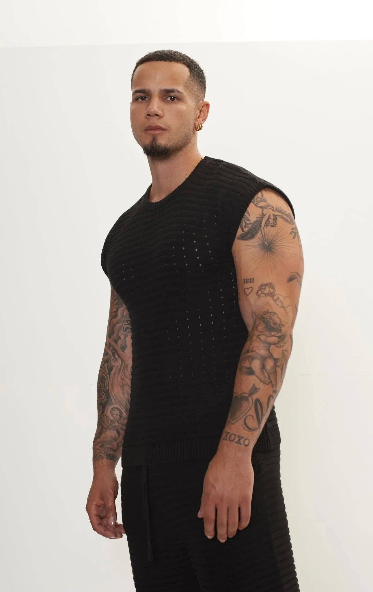 SORT Kortærmet strikket top og shorts til mænd med øje - sort for engroshandel på Faire3