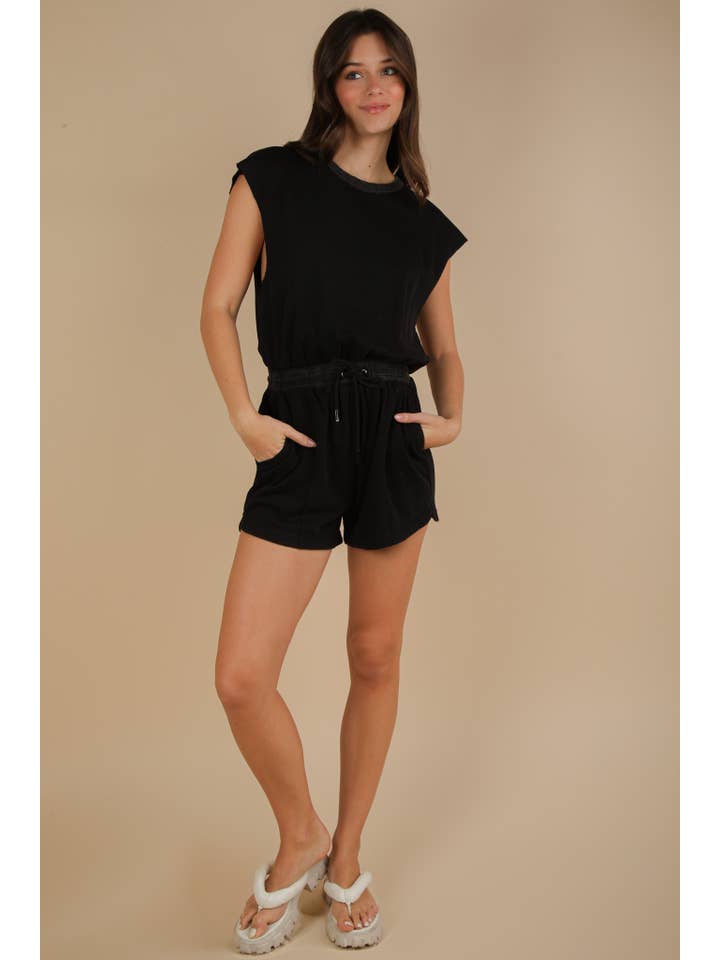 VERY J - Wholesale Romper - Women's - NP70783-Washed Knit Romper w/ Cutout Back