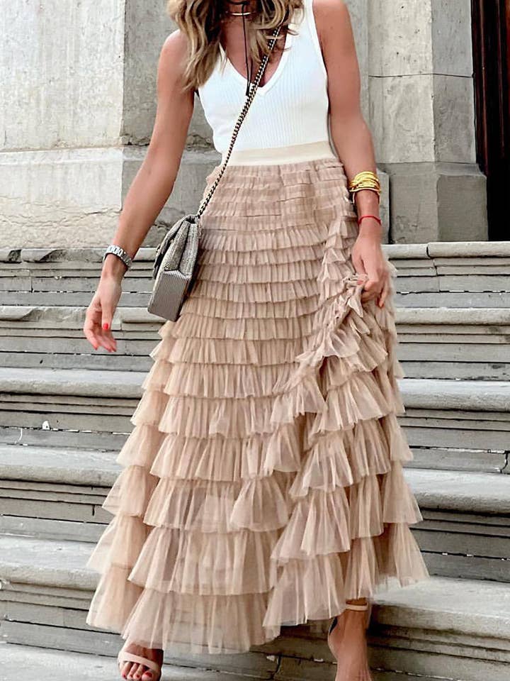 Mccolin - Venta al por mayor Falda - Mujer - Falda larga con volantes en capas2