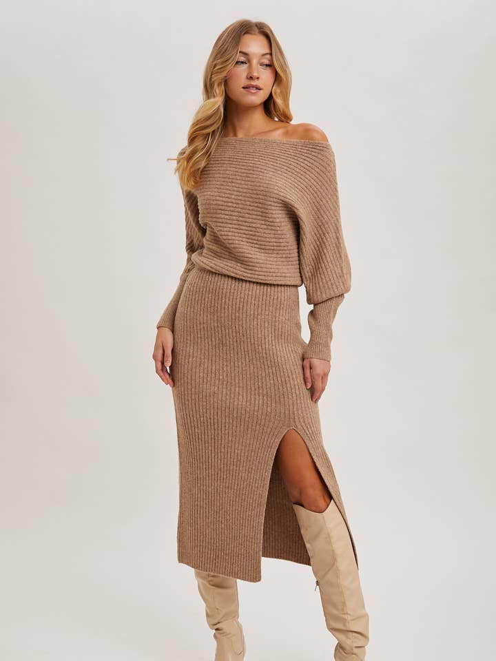 Bluivy - Wholesale Dress - Women's - ONE SHOULDER OFF SIDE SLIT MIDI KNIT SWEATER DRESS3