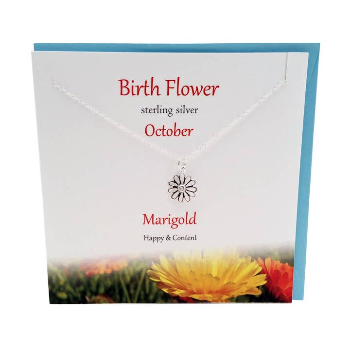 Geburtsblume Oktober Ringelblumen-Halskette für den Großhandel von Glenna Studios