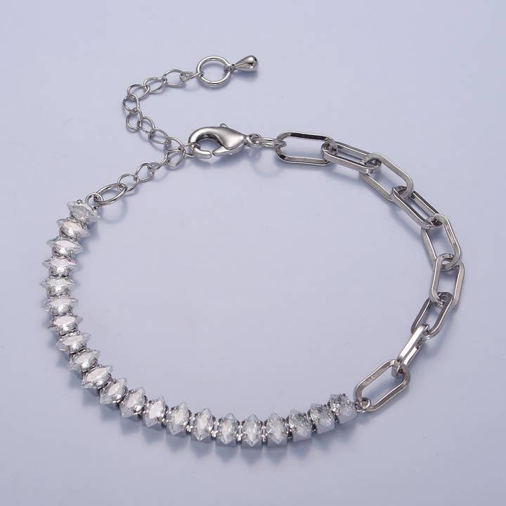 Aim Eternal - Wholesale Link & chain bracelet - Dainty Marquise Bracelet Half Chain Tennis Adjustable Silver0