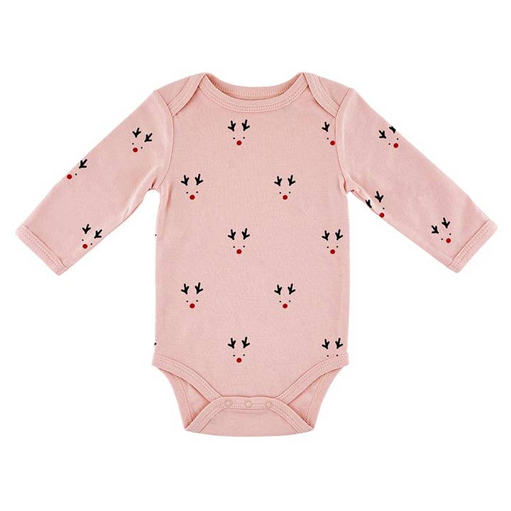 Long Sleeve Snapshirt - Pink Reindeer 3-6 Mo for wholesale by Stephan Baby by Creative Brands