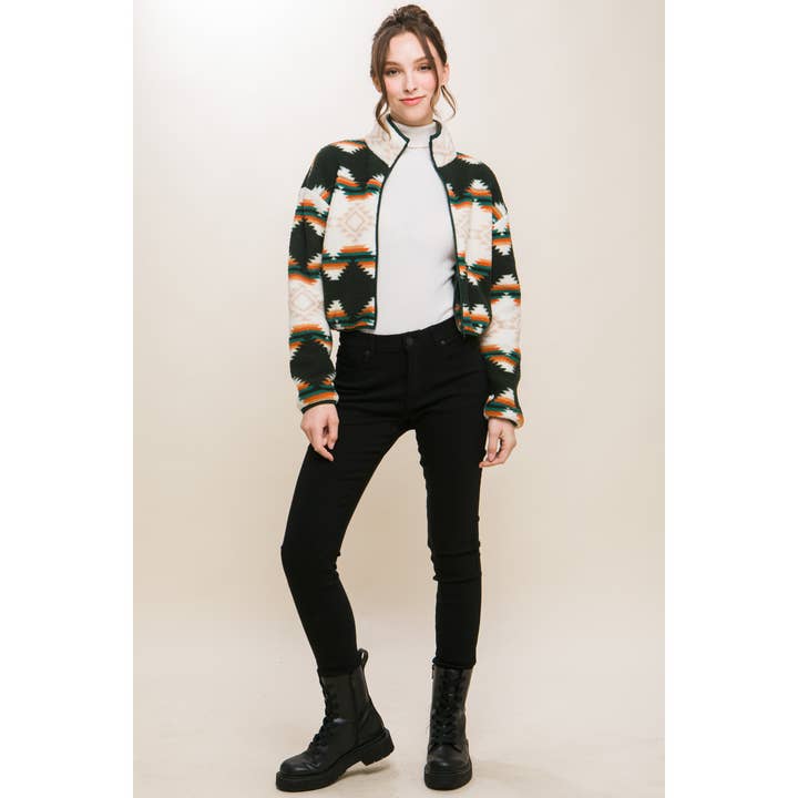 Baie Bleue - Wholesale Jacket - Women's - Aztec Sherpa Full Zip Jacket8