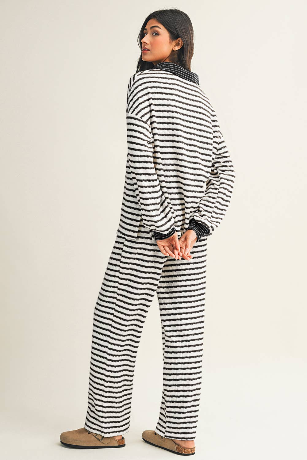 Little Daisy Closet - Wholesale Lounge Set - Women's -  LDC Stripe Collared Pullover Top and Drawstring Pant Set14