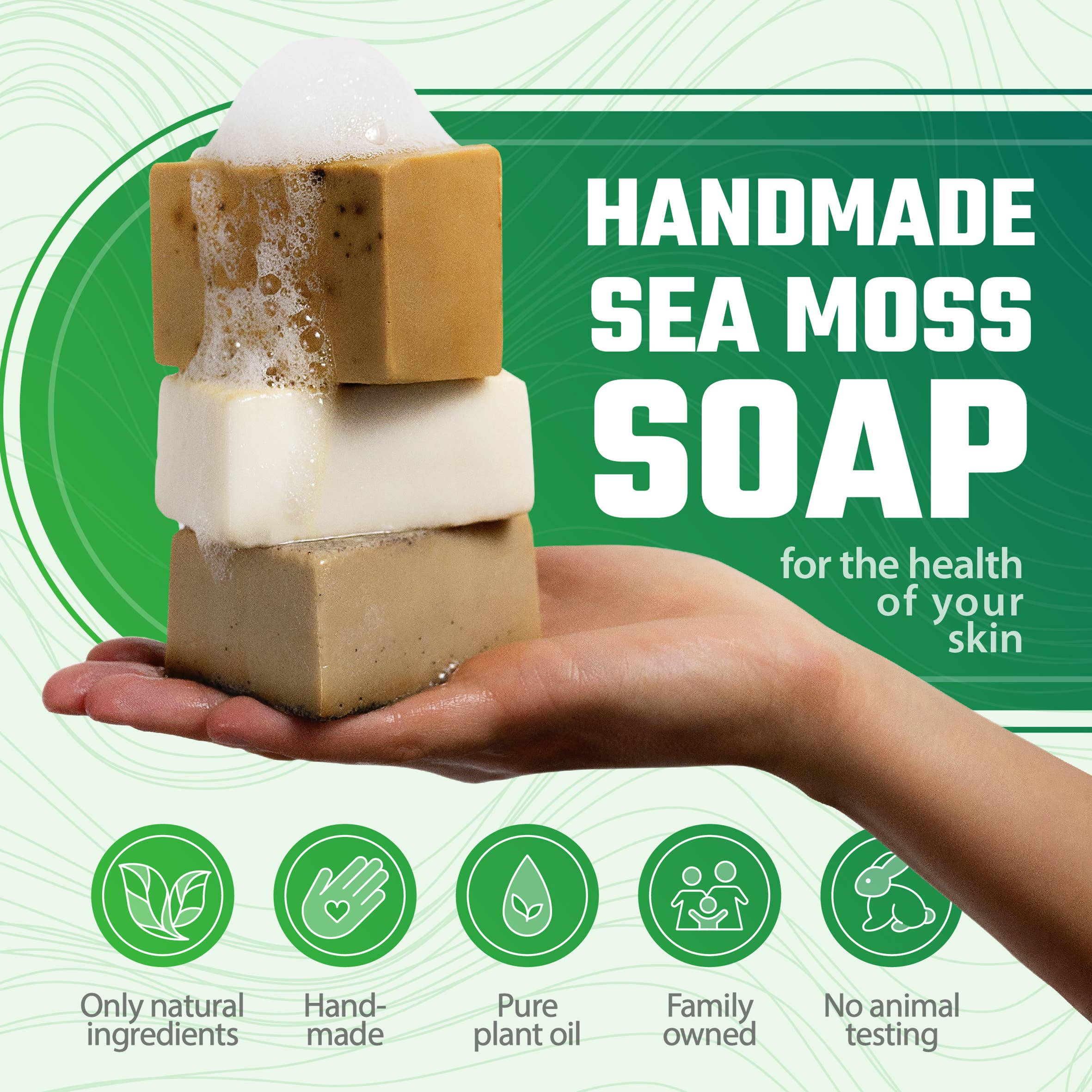 TrueSeaMoss - Wholesale Bar Soap - Sea Moss Soap Green Tea Matcha & Aloe Bergamot 2 Pack Soaps3