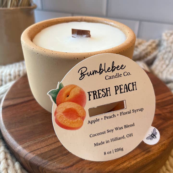 Fresh Peach | 8 oz Concrete Candle | Coconut Soy Wax for wholesale by Bumblebee Candle Co.