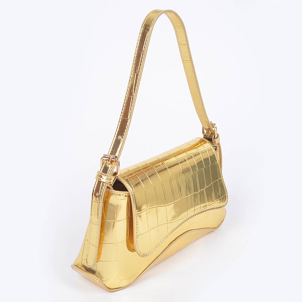 3AM BY H&D ACCESSORIES – Großhandel Schultertasche – Damen – Handtasche für Damen aus Metall mit Krokoprägung3