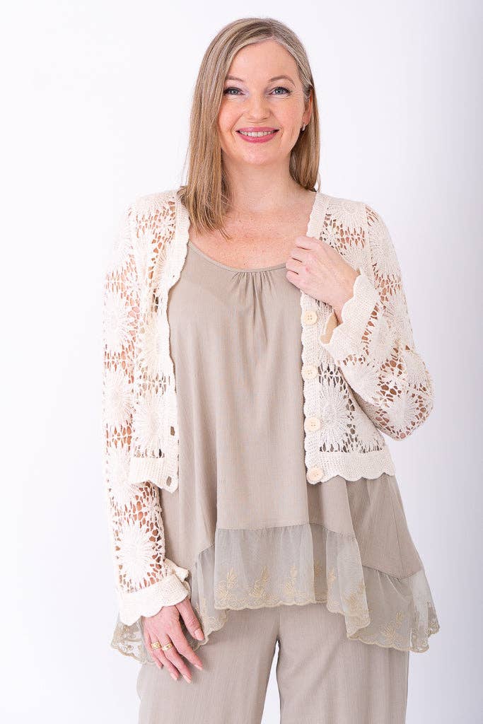 Blue Sky Clothing Co LLC - Wholesale Cardigan - Women's - Crochet Sweater, Natural, Cotton1