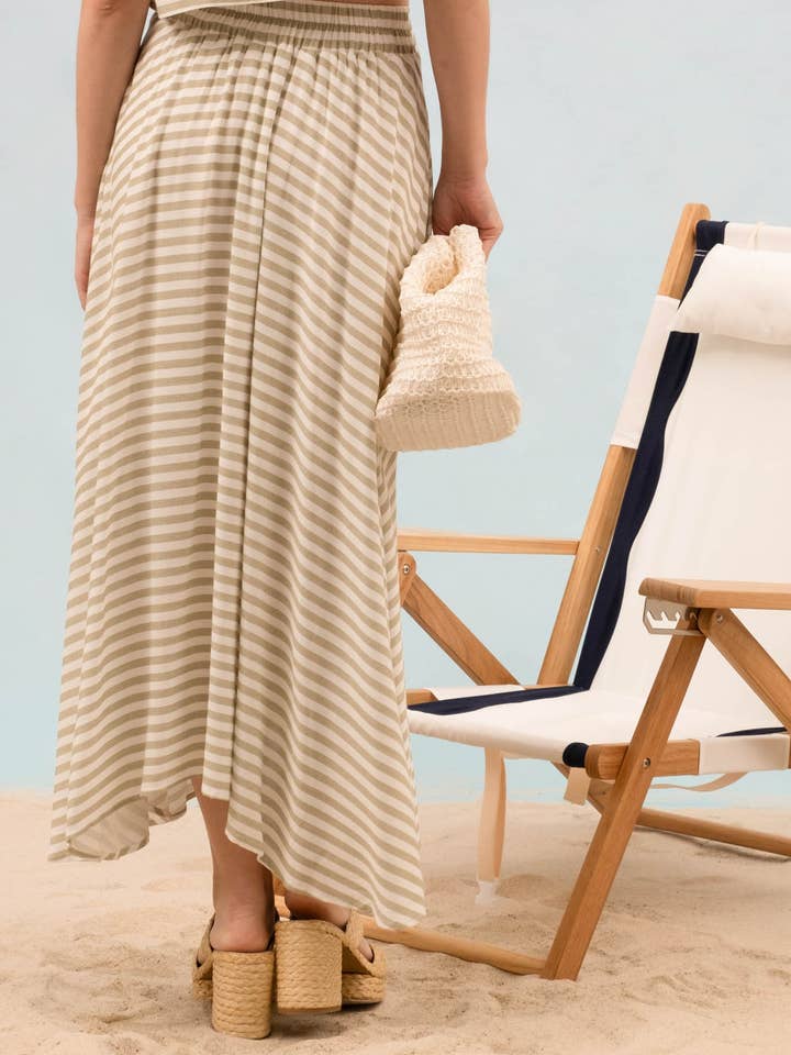 Blu Pepper - Wholesale Skirt - Women's - STRIPE HIGH WAIST PLEATED MIDI SKIRT
