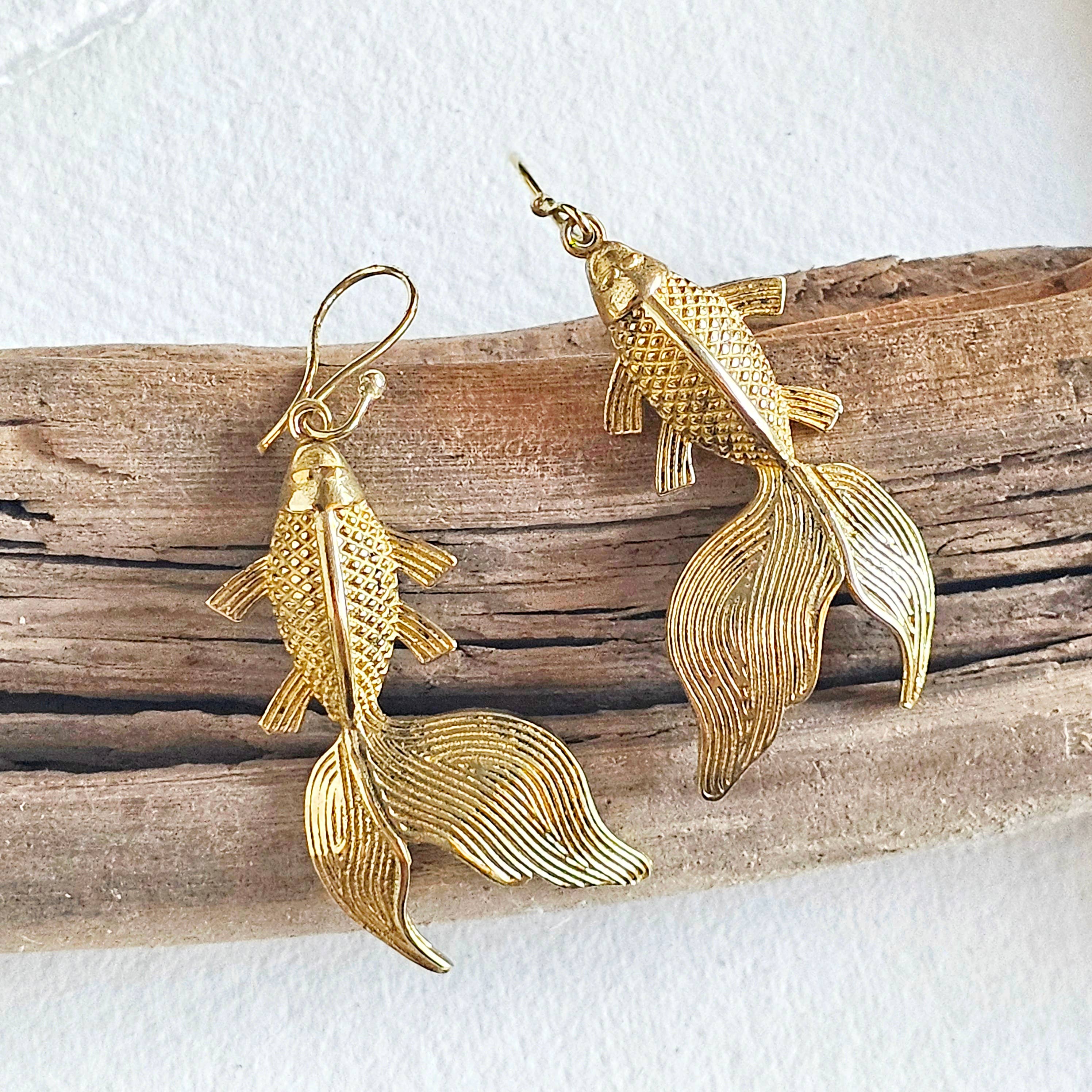Bisjoux - Wholesale Dangle Earrings - Brass Koi fish design hanging earrings handmade 1