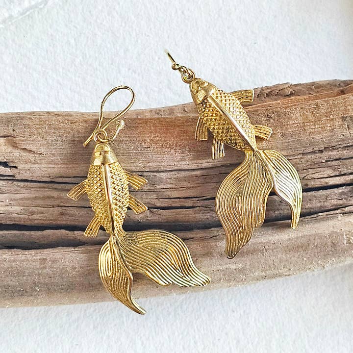 Bisjoux - Wholesale Dangle Earrings - Brass Koi fish design hanging earrings handmade 1