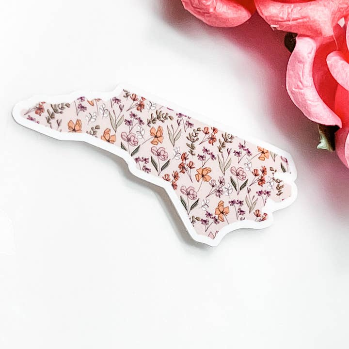 Positively North Carolina - Wholesale Sticker - Floral North Carolina State Sticker with Flowers1