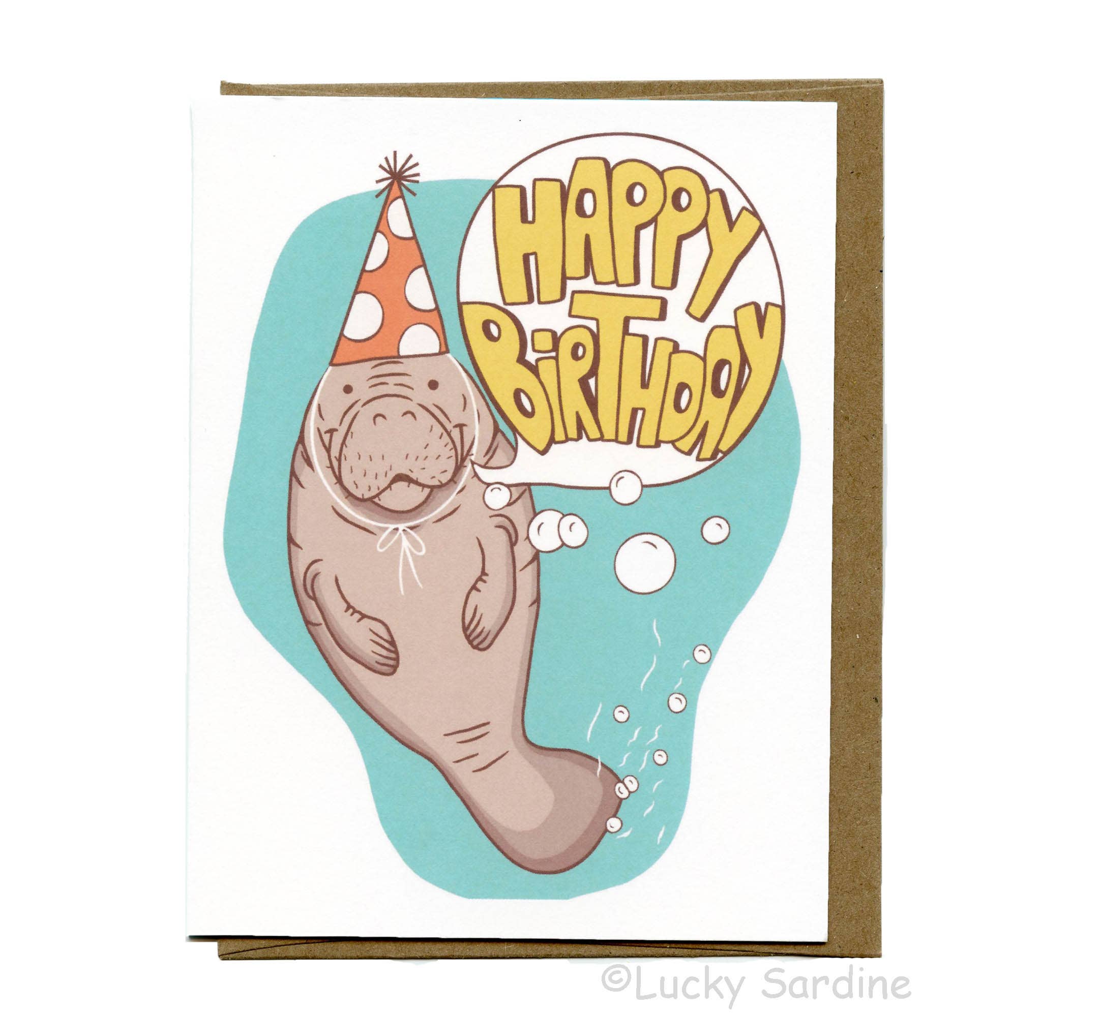 Lucky Sardine - Wholesale Birthday Card - Manatee, Sea Potato, Retro Happy Birthday Card1